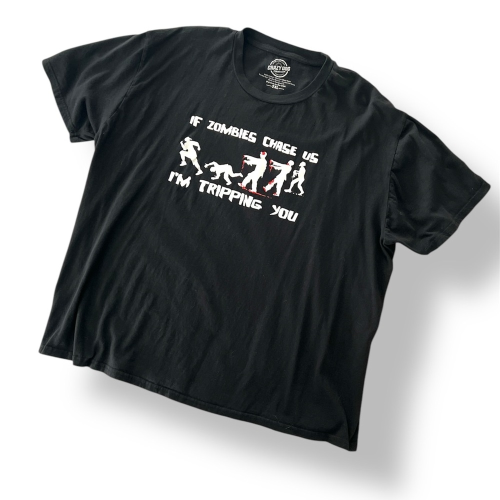 Crazy Dog Black Graphic T-Shirt with Zombie Print